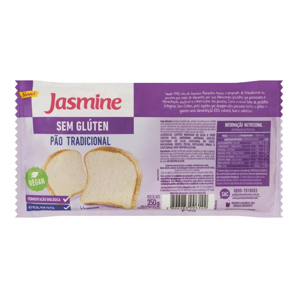 PÃO TRADICIONAL SEM GLÚTEN JASMINE 350G